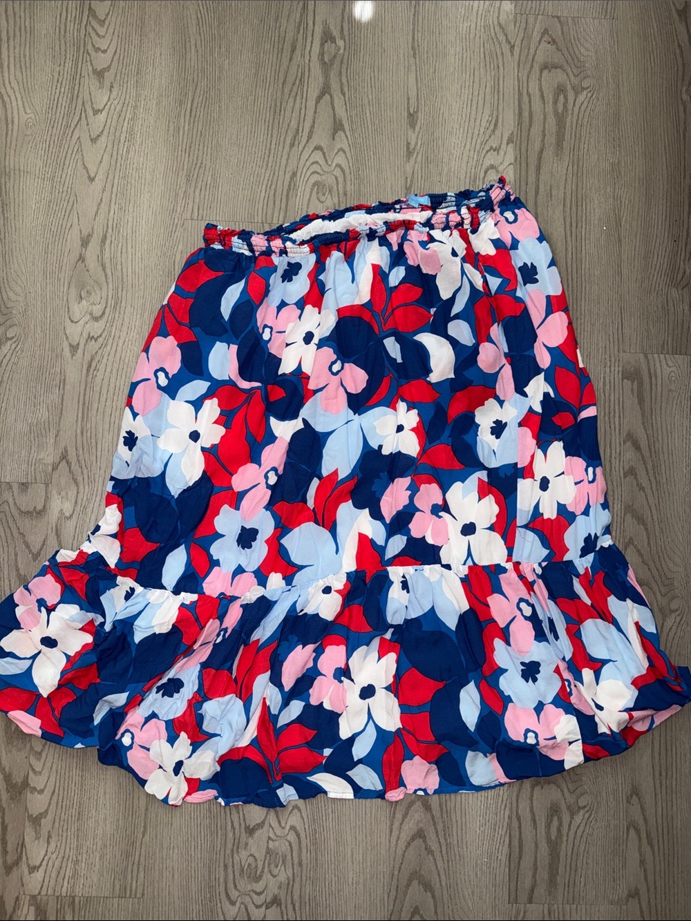 Draper James Navy Floral Maxi Skirt with Red & Pink Accents